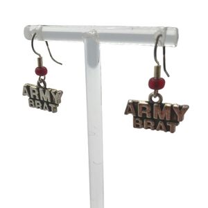 Army Brat Womens Earrings Patriotic USA Military Glass Red Bead America